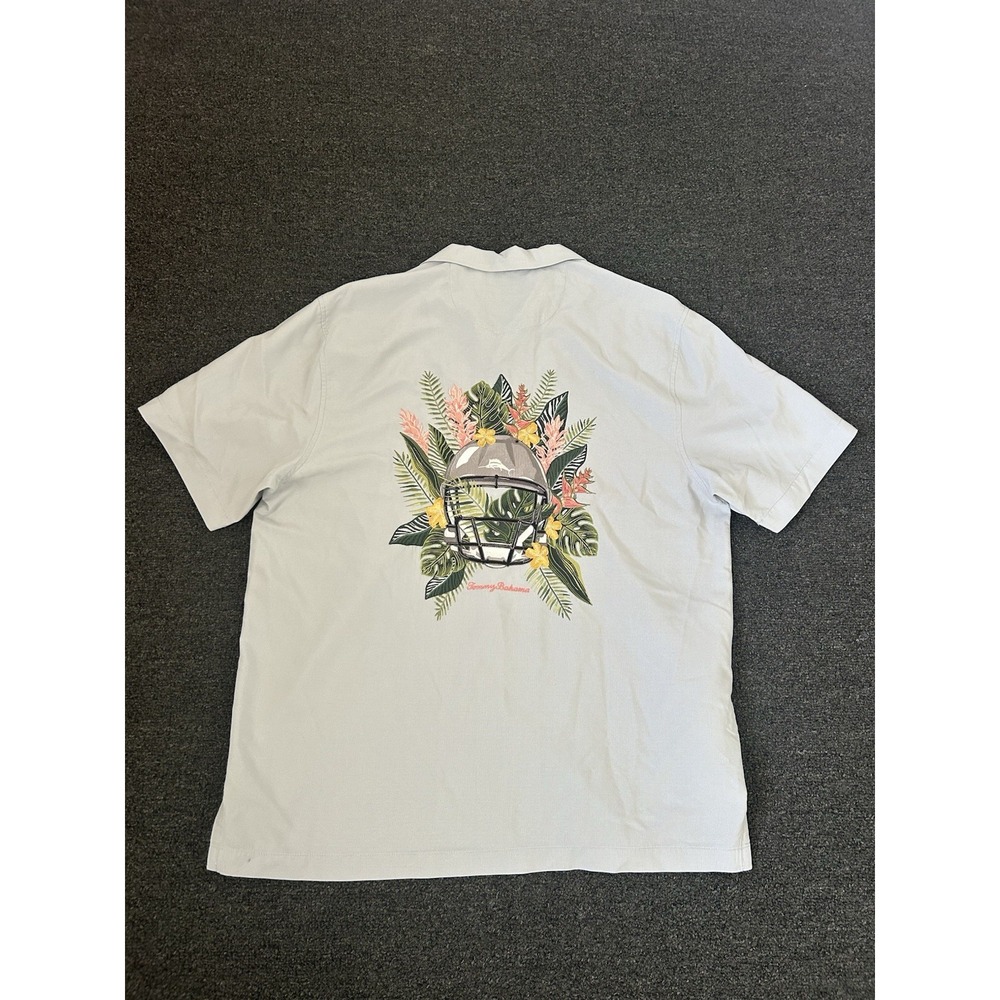 Tommy Bahama Coconut Point Frondly Fan Camp Shirt Gray Mens Size Large Hawaiian